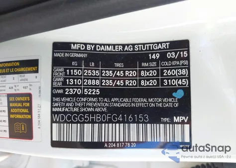 2015 Mercedes-Benz Glk 350 из США, поврежденный, VIN WDCGG5HB0FG416153